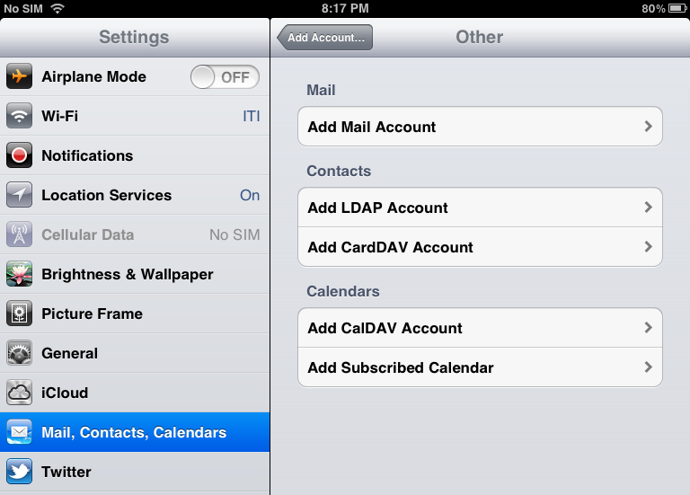 Add account on an iPad