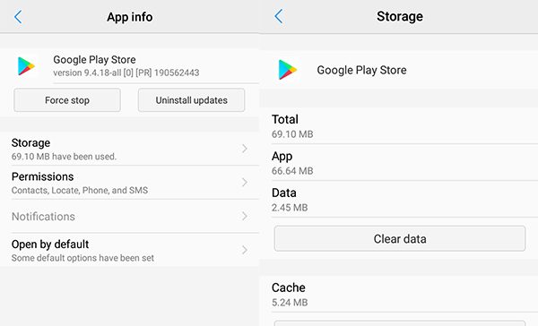 Google Play App Storage settings